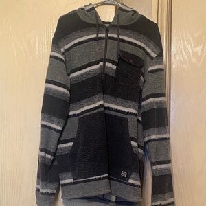 Billabong Men's Hooded Zip Sweater - Gray & Black Stripes